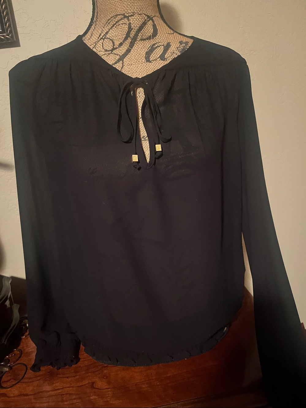 Michael Kors Black Long-Sleeve Tie-Neck Blouse